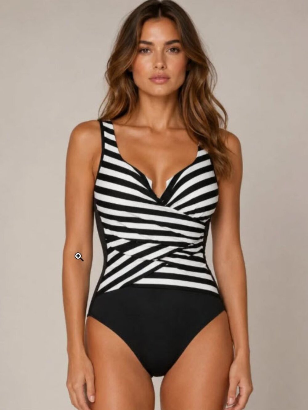 MIRACLESUIT Mayan Stripe Escape One Piece Swimsuit Black White Slimming Size M
